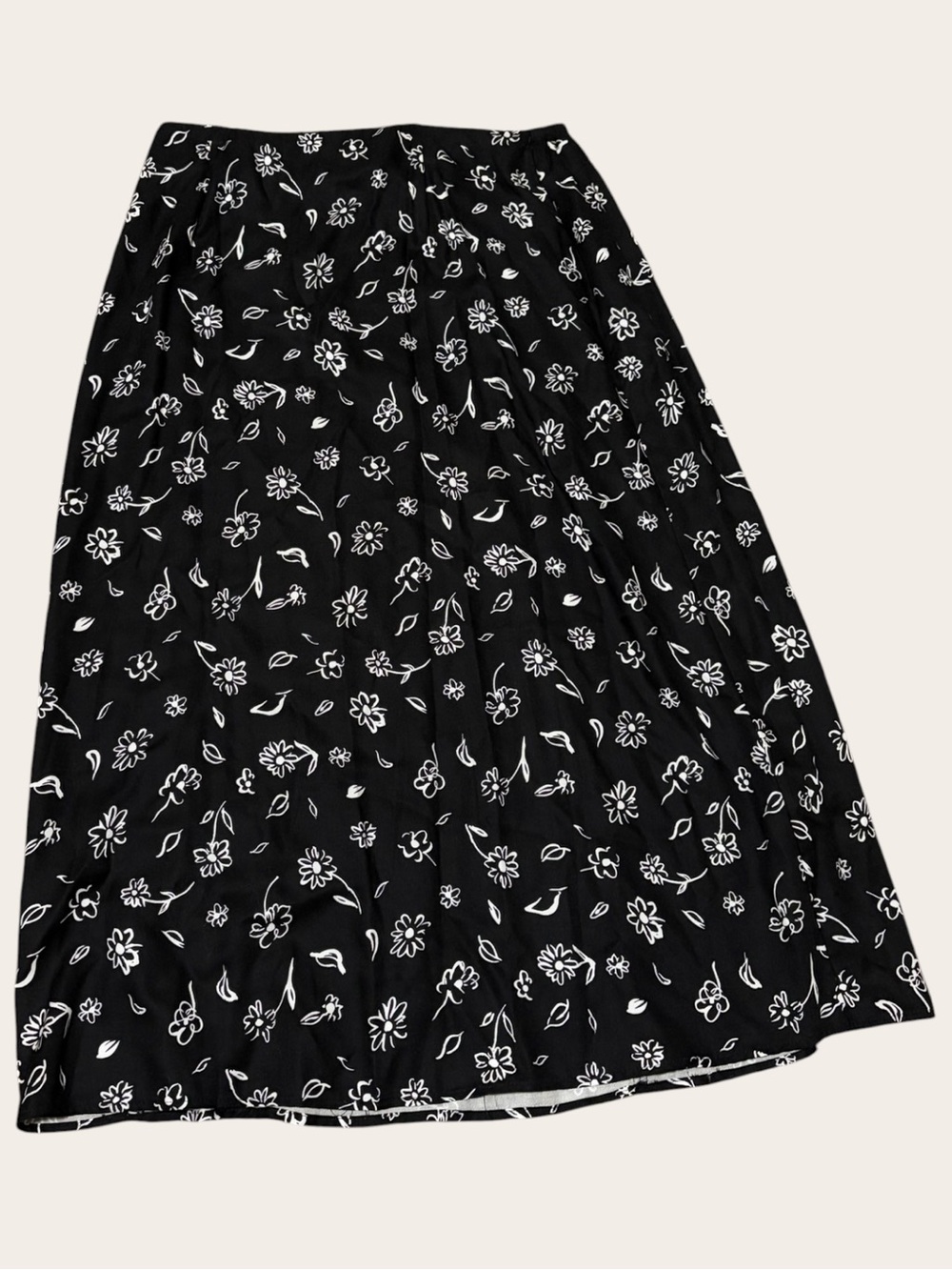 VINTAGE Talbots Petites Floral Midi Skirt 12 Black White 100% Rayon Made USA